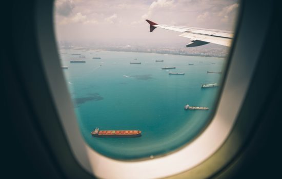 aircraft window view on freighters